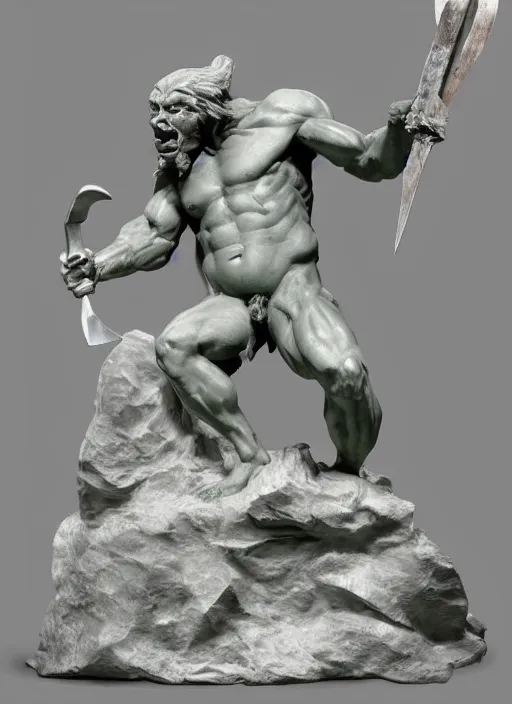 Prompt: a full figure rough marble sculpture of Giant Orc holding a sword by Rodin and Bernini