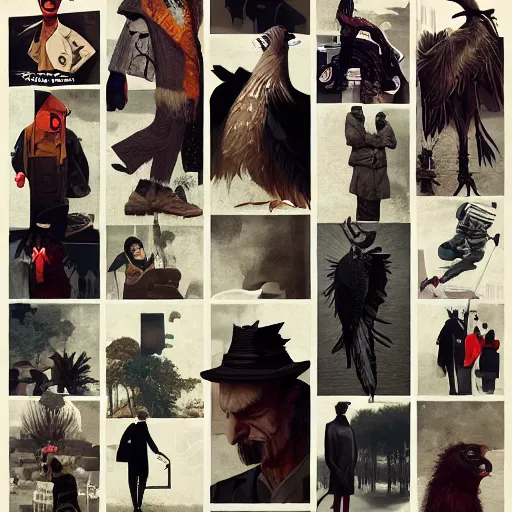 Prompt: anthropomorphic fashion vogue Vulture man man wearing a Buzzard costume wearing a hobo costume ripped physique gerald brom bastien grivet greg rutkowski norman rockwell portrait