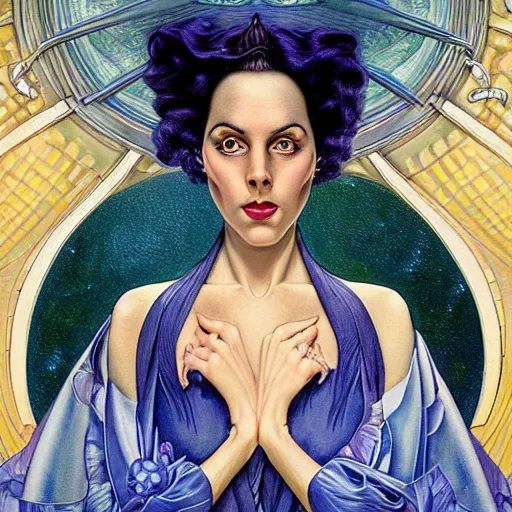 Prompt: a streamline moderne, art nouveau, multi - ethnic and multi - racial portrait in the style of gilbert williams, and in the style of donato giancola, and in the style of charles dulac. intelligent, expressive, very large eyes. symmetry, ultrasharp focus, dramatic lighting, photorealistic digital painting, intricate, elegant, highly detailed, symmetrical.