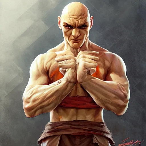 Image similar to anthony carrigan as sagat from street fighter, eye patch, 4 k, ultra realistic, detailed focused art by artgerm and greg rutkowski and alphonse mucha