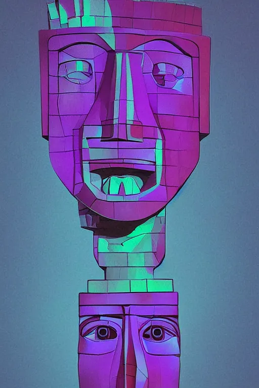 Image similar to cubist moai statue cutout digital illustration cartoon colorful beeple