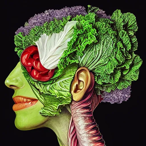 Prompt: the anatomy of a head of lettuce, an ultrafine detailed painting by james jean, intricate linework, bright colors, final fantasy, behance contest winner, vanitas, angular, altermodern, unreal engine