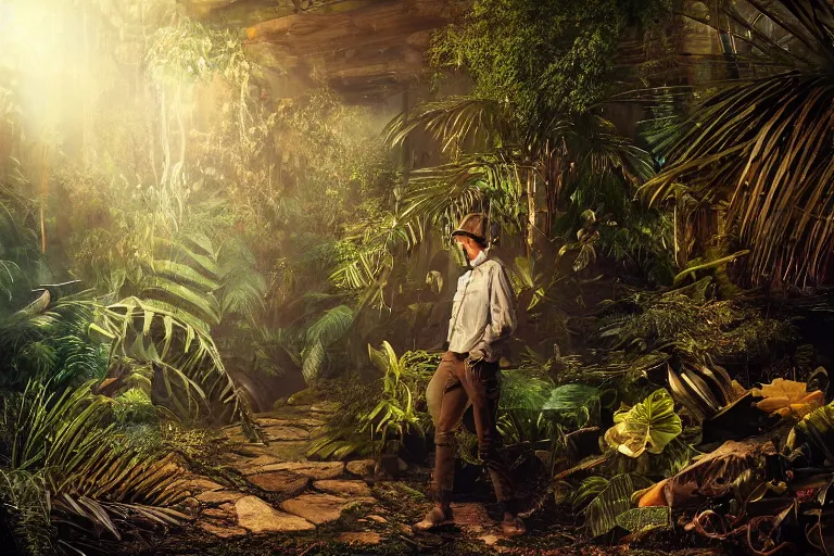 Image similar to Joseph Quinn in the Jungle of Lighting, high detail, high resolution, cinematic lighting, cinematic