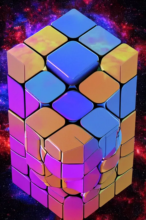 Image similar to four dimensional parallel universe cosmic rubik's cube hypercube tesseract with wormholes, energy, galaxies and cubes around it. epic, dramatic, cinematic, digital art, octane render, blender, 8 k, hyperrealistic, trending on artstation