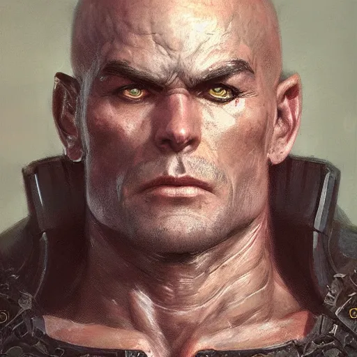 Image similar to the doomslayer as a realistic d & d fantasy character, closeup portrait art by donato giancola and greg rutkowski, vintage retro, realistic face, digital art, trending on artstation, symmetry!!