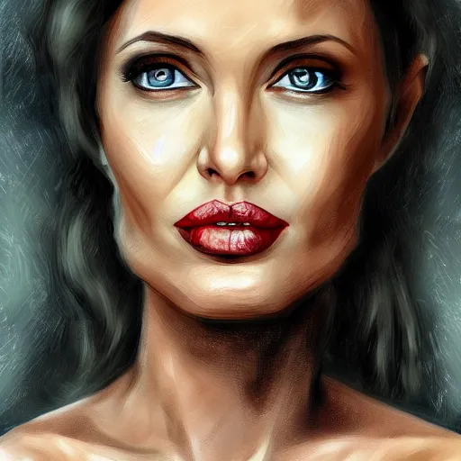 Image similar to moirane damodred as angelina jolie, digital painting