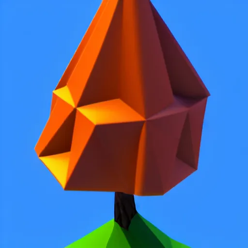 Image similar to a 3d low poly object of just a small green tree on the blue background