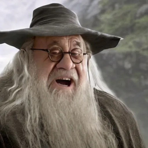 Image similar to danny devito starring as gandalf the white in the 2 0 2 4 lord of the rings movie, full body, hyper realistic, high quality, wide angle, always sunny in philadelphia