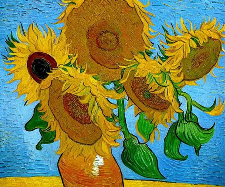 Prompt: sunflowers, van gogh, water painting, bright colors, sunlight, happy, peaceful, serene, joy