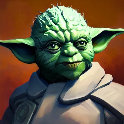 Image similar to greg manchess portrait painting of armored yoda as overwatch character, medium shot, asymmetrical, profile picture, organic painting, sunny day, matte painting, bold shapes, hard edges, street art, trending on artstation, by huang guangjian and gil elvgren and sachin teng