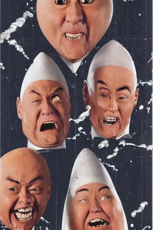 Image similar to coneheads, japanese vhs cover art, detailed facial expressions