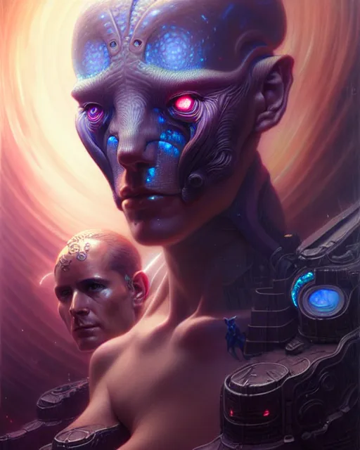 Image similar to gemini fantasy character portrait, ultra realistic, wide angle, intricate details, blade runner artifacts, highly detailed by peter mohrbacher, wayne barlowe, boris vallejo, hajime sorayama aaron horkey, gaston bussiere, craig mullins