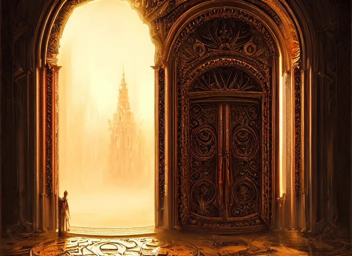 Prompt: symmetry!! the ornate door to the purgatory, very detailed, intricate details, complimentary colors, perfect lighting, perfect composition, aesthetic, masterpiece, award winning, artstation, darek zabrocki, greg rutkowski, artgerm, 4 k