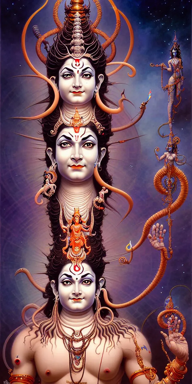 Image similar to beautiful hindu god mahadev shiv art nouveau fantasy character portrait, ultra realistic, intricate details, the fifth element artifacts, highly detailed by peter mohrbacher, hajime sorayama, wayne barlowe, boris vallejo, aaron horkey, gaston bussiere, craig mullins