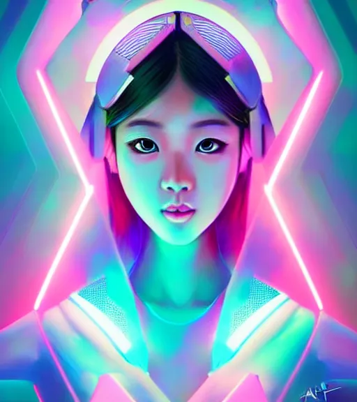 Image similar to symmetry!! asian princess girl of technology, solid cube of light, hard edges, product render retro - futuristic poster scifi, lasers and neon circuits, beautiful asian princess girl, intricate, elegant, highly detailed, digital painting, artstation, concept art, smooth, sharp focus, illustration, dreamlike, art by artgerm