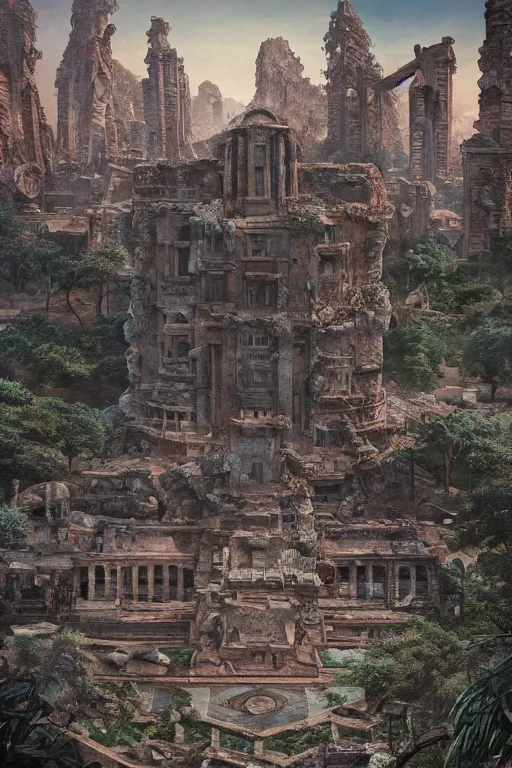 Image similar to beautiful matte painting intricate ruins and rubble, sharp focus, ultra detailed by alex grey and beeple