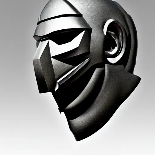 Image similar to MF DOOM mask, highly detailed photo realistic render, shadows, sculpture