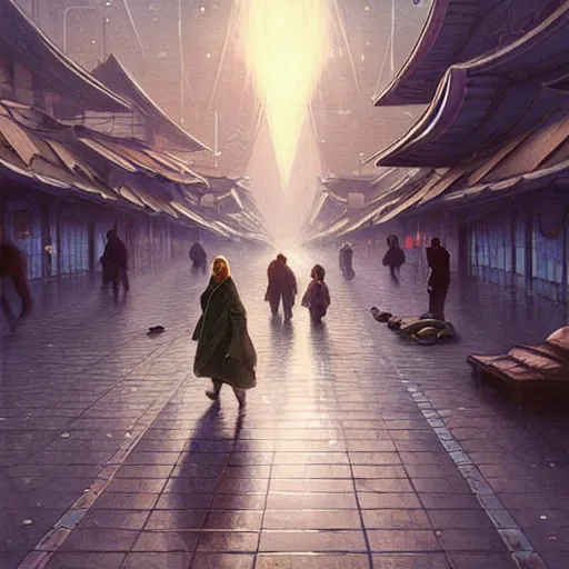 Prompt: People on the streets on the Moon city Noviy Norilsk, Russian panel houses sleeping quarters, sci-fi, fantasy, intricate, very very beautiful, elegant, digital painting, trending on Behance, concept art, smooth, sharp focus, illustration, art by artgerm and greg rutkowski and Evgeny Zubkov and alphonse mucha