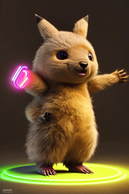 Image similar to hyperrealistic 3 d render post - cyberpunk very cute fluffy! wombat!! cyborg, mechanical paw, highly detailed, unreal engine cinematic smooth, in the style of detective pikachu, hannah yata charlie immer, neon purple light, low angle, uhd 8 k, sharp focus