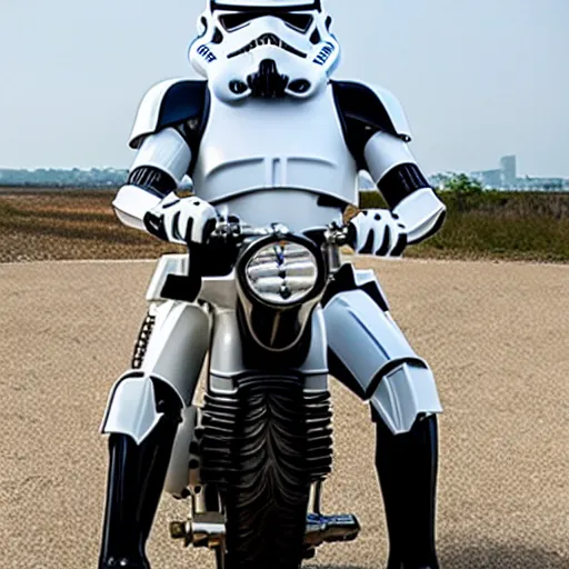 Prompt: stormtrooper riding a motorcycle