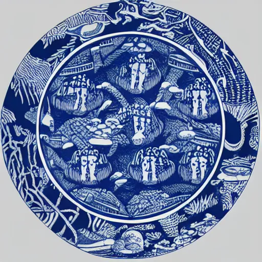 Prompt: willow pattern of aliens