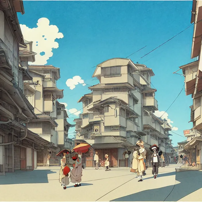 Image similar to empty japanese city, summer, in the style of studio ghibli, j. c. leyendecker, greg rutkowski, artem