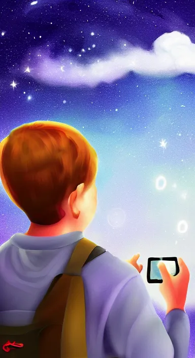 Image similar to person watching shooting stars app background artwork, digital art, award winning