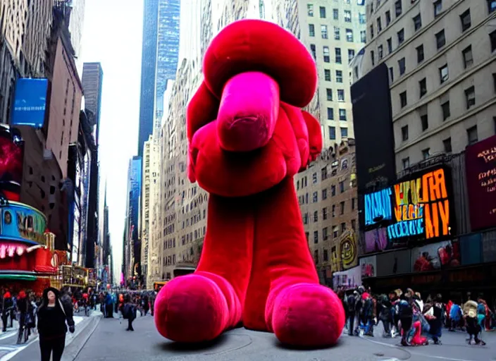 Image similar to Giant velvet and fleece puppet on the streets of New York City