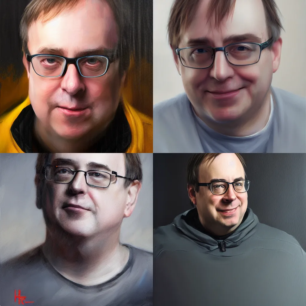 Prompt: A hyperdetailed digital oil portrait painting of Linus Torvalds in the style of Ruan Jia. Trending on ArtStation and DeviantArt. Digital art.