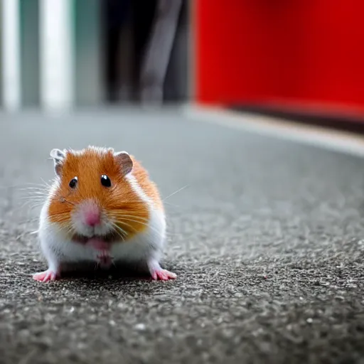 Image similar to detailed photo of a hamster waiting for the train, various poses, full body, unedited, daylight, dof 8 k