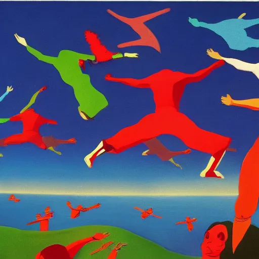 Image similar to a group of people flying through the air, an album cover by Robert Colescott, tumblr contest winner, sots art, glitchy, wallpaper, 2d