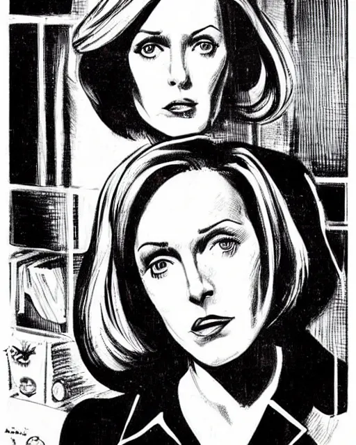 Image similar to a portrait of Dana Scully by Jack Kirby