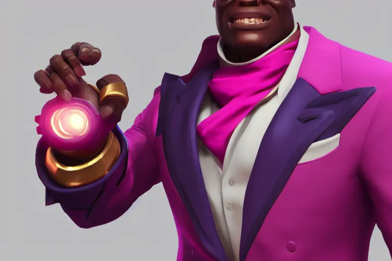 Image similar to doomfist, pink blazer, overwatch game, digital art, high detailed, unreal engine, artstation, 3 d render