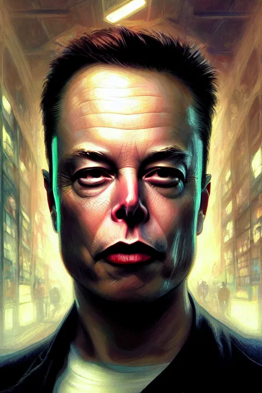 Image similar to elon musk as agent smith from the matrix, realistic portrait, symmetrical, highly detailed, digital painting, artstation, concept art, smooth, sharp focus, illustration, cinematic lighting, art by artgerm and greg rutkowski and alphonse mucha