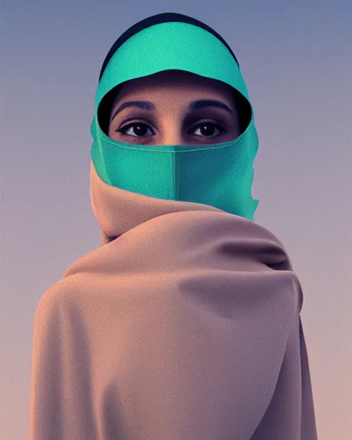 Image similar to Saudi woman wearing a niqab starring at the camera, neutral face, 4k, pastel colours, greek sculpture, by beeple, album cover, accurate