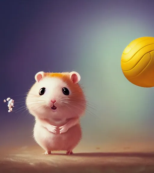 Prompt: very beautiful portrait of an extremely cute and adorable hamster playing voleyball, smooth, perfect face, fantasy, character design by mark ryden and pixar and hayao miyazaki, sharp focus, concept art, harvest fall vibrancy, intricate detail, cinematic lighting, hyperrealistic, 3 5 mm, diorama macro photography, 8 k, 4 k