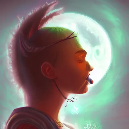 Image similar to portrait of a young female druid smoking pipeweed, D&D, moonlight, realistic, cinematic lighting, fantasy digital painting