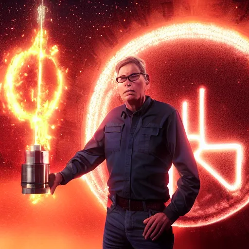 Prompt: bob lazar holding element 1 1 5, realistic artstyle, wide shot, dramatic lighting, octane render, hyperrealistic, high quality, highly detailed, hd, beautiful, cinematic, 8 k, unreal engine, facial accuracy, symmetrical