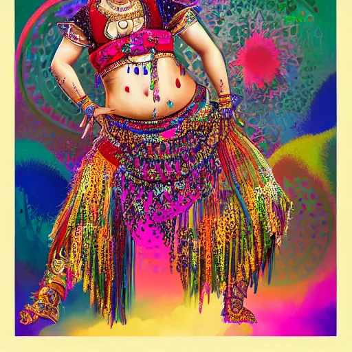 Prompt: a panda bear in intricate, colorful belly dancing garb, belly dancing on a Mediterranean stage, full body shot, elegant, highly detailed, digital painting, smooth brushwork, sharp focus, concept art, artstation, art by nick silva and RHADS,