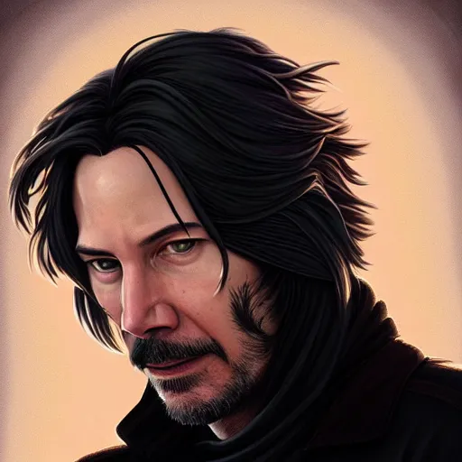 Image similar to keanu reeves as Rick Sanchez, portrait, highly detailed, digital painting, artstation, concept art, sharp focus, illustration, art by artgerm and greg rutkowski and alphonse mucha