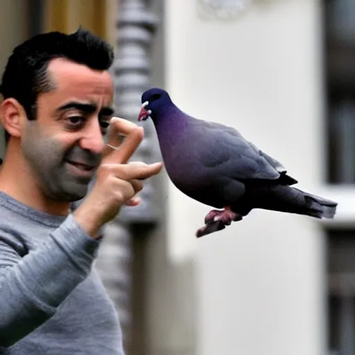 Image similar to surveillance camera footage of xavi hernandez on the street holding a pigeon