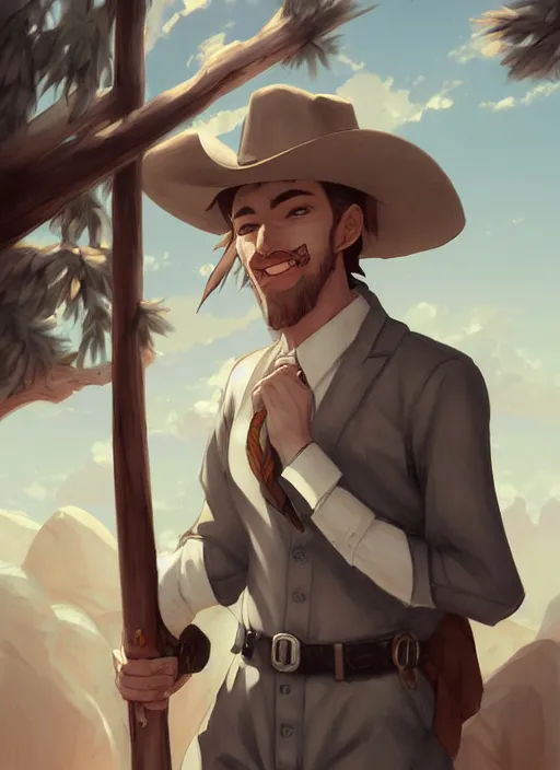 Image similar to beautiful portrait commission of a male furry anthro timber wolf old-timey Sherriff wearing white dress shirt with suspenders in an old-timey desert town. Atmospheric. Character design by charlie bowater, ross tran, artgerm, and makoto shinkai, detailed, inked, western comic book art