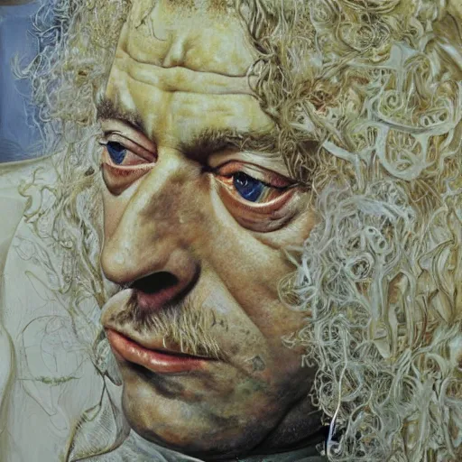 Image similar to high quality high detail painting by lucian freud, hd, jimi page from led zeppelin portrait