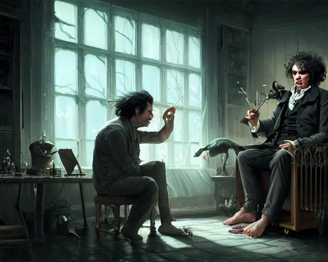 Prompt: ludwig van beethoven getting his nails manicured, in the walking dead, stephen bliss, unreal engine, fantasy art by greg rutkowski, loish, rhads, ferdinand knab, makoto shinkai and lois van baarle, ilya kuvshinov, rossdraws, tom bagshaw, global illumination, radiant light, detailed and intricate environment