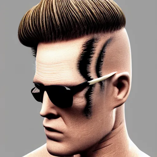 Image similar to vanilla ice's hair is ice cream but his hair is made out of swirly ice cream vanilla ice cream his hair is completely made out of vanilla swirled vanilla ice cream, ice cream hair, realistic, hyperrealistic, ultra realistic, real, real world, highly detailed, very detailed, extremely detailed, intricate details, 8 k resolution, hd quality