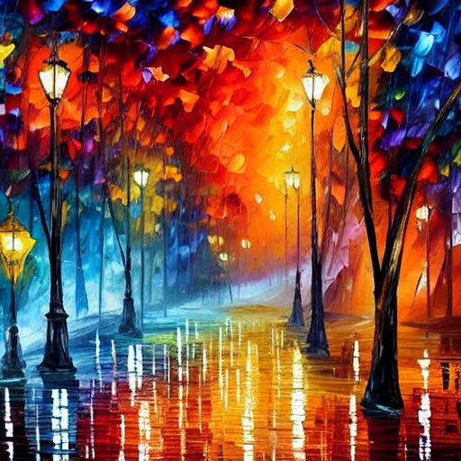 Prompt: A city by Leonid Afremov