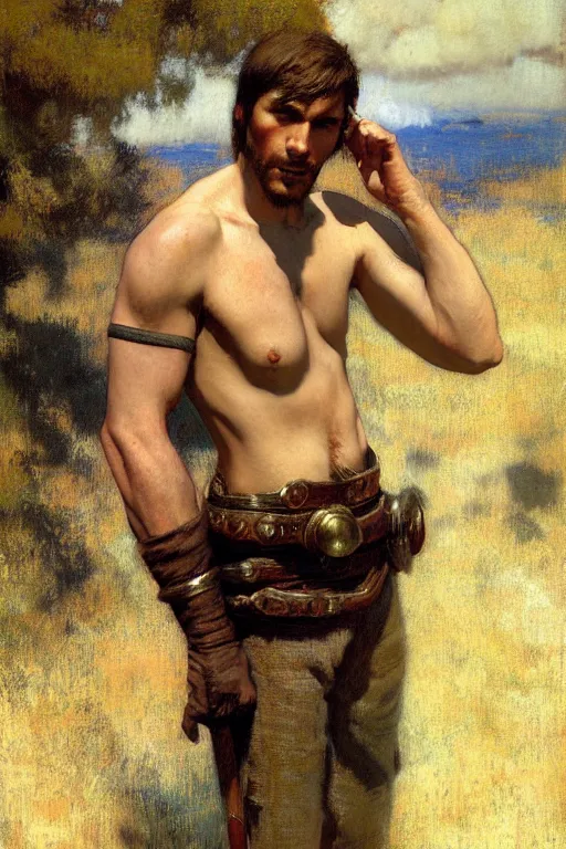 Prompt: attractive male, skyrim, painting by gaston bussiere, craig mullins, j. c. leyendecker, edgar degas