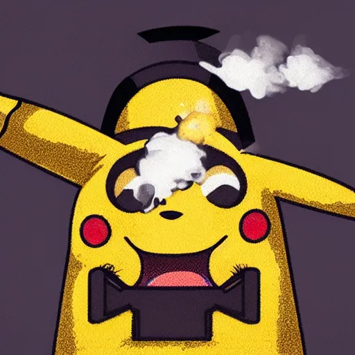 Image similar to portrait sneezing mid - sneeze midsneeze detective sneezing pikachu mid - sneeze wiping face with rag at a photoshoot studio lighting