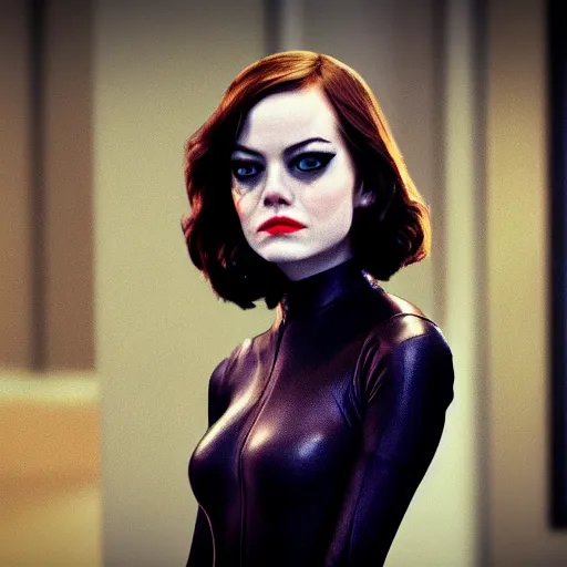 Image similar to Emma Stone as Catwoman XF IQ4, f/1.4, ISO 200, 1/160s, 8K, Sense of Depth, color and contrast corrected, Nvidia AI, Dolby Vision, symmetrical balance, in-frame
