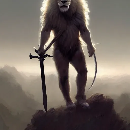 Prompt: commission of a male anthropomorphic albino lion holding a sword,digital art,art by greg rutkowski,trevor henderson,ross tran,photorealistic,hyperdetailes,highly realistic,natural lighting,deviantart,artstation,dramatic,cinematic,4k,western comic style,the sky is red,sharp lineart,hard shadows